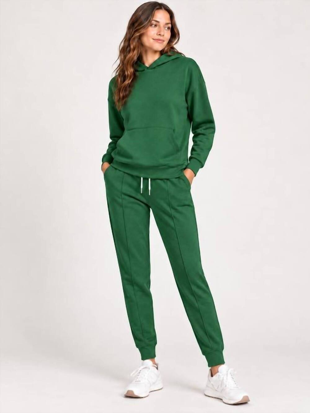NEW ZENANA scuba sweatsuit hoodie & jogger set in hunter green